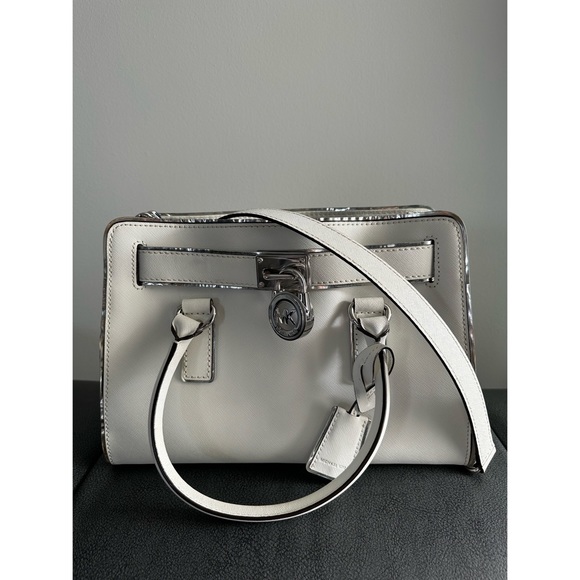 Michael Kors Hamilton Specchio E W Satchel Optic White - Picture 4 of 16